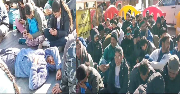 Shimla: JOA IT candidates stood outside the secretariat in severe cold, will return home only after written assurance.