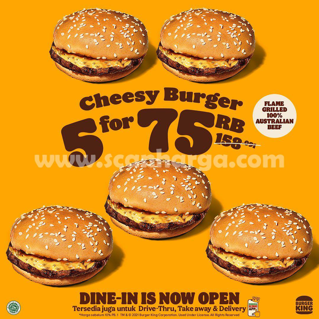 Promo Burger King 5 PC CHEESY BURGER harga CUMA 75RIBU!