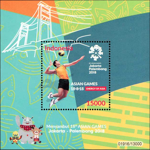 Indonesian Miniature SheetThe 18th Asian Games, Indonesia, Volleyball 15000 rupiah 2018