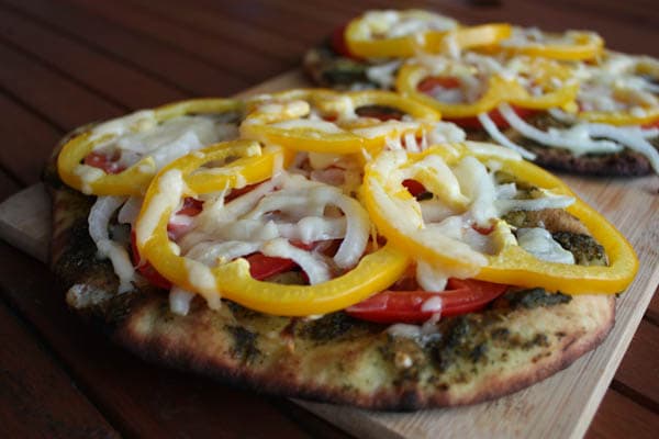 Grilled Veggie Naan Pizza with Pesto Recipe