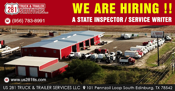 We are hiring a State Inspector/Service Writer for all Vehicles at our truck and trailer repair shop in Edinburg South Texas.