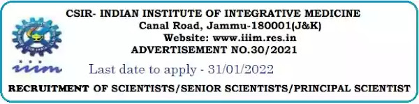 Scientist Recruitment in IIIM Jammu 2022