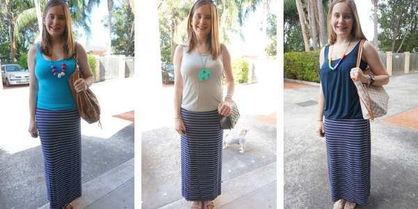 3 simple tank and striped maxi skirt outfit ideas for mums | awayfromblue