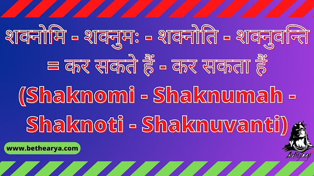 शक्नोमि - शक्नुमः - शक्नोति - शक्नुवन्ति = कर सकते हैं - कर सकता हैं (Shaknomi - Shaknumah - Shaknoti - Shaknuvanti)