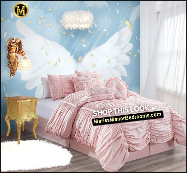 angel wings mural ruched bedding angel wall light gold nightstand angel bedroom ideas
