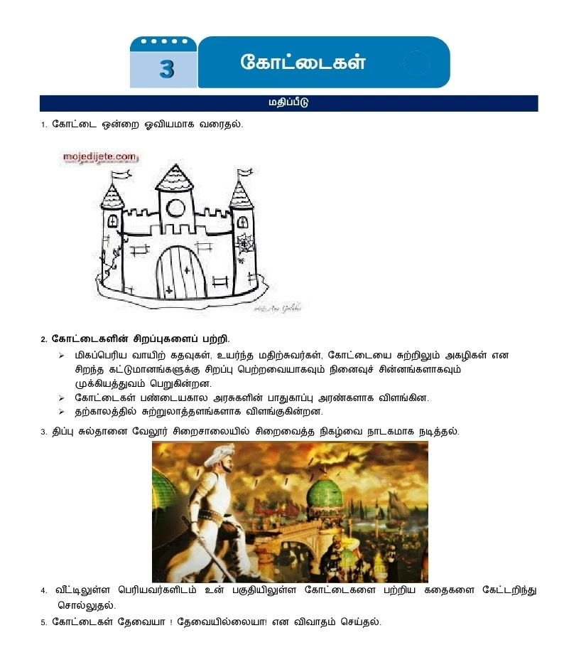 6th Social Science Refresher Course Answer key Unit 3. கோட்டைகள் - Tamil Medium