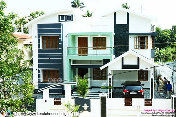 Front view of completed house in Kerala