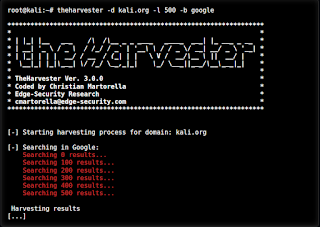 theharvester -d kali.org -l 500 -b google
