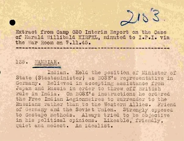 A document from the British Archives revealing the connection of Nehru’s close aide Nambiar with the Soviets.