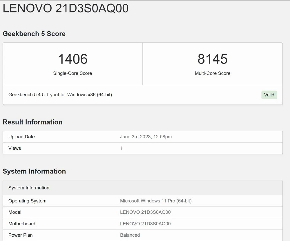 Benchmark Lenovo Thinkpad Z13 Gen 1