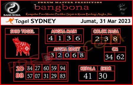 Prediksi Bang Bona Sydney Jumat 31 Maret 2023