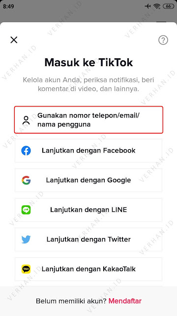 masuk akun tiktok dengan nama pengguna