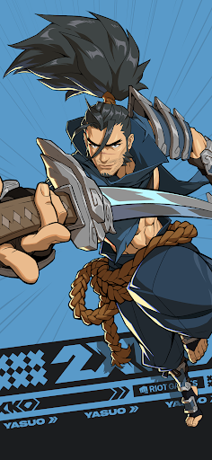 Yasuo from League of Legends in a dynamic battle stance, HD wallpaper for mobile gaming enthusiasts.

