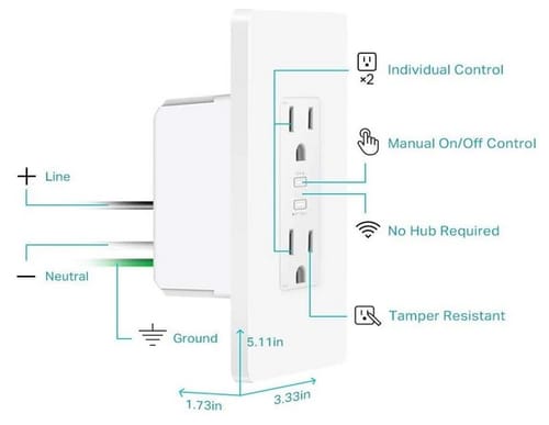 Kasa KP200 In-Wall Smart Home Wi-Fi Outlet Works with Alexa