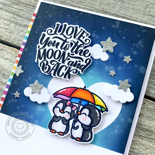 Sunny Studio Stamps: Passionate Penquins Card by Audrey Tokach (featuring Basic Mini Shapes, Lovey Dovey)