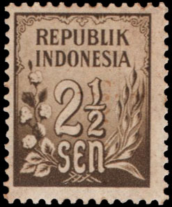 Indonesian Postage Stamp I-9 Rice and Cotton 2.5 sen 1951