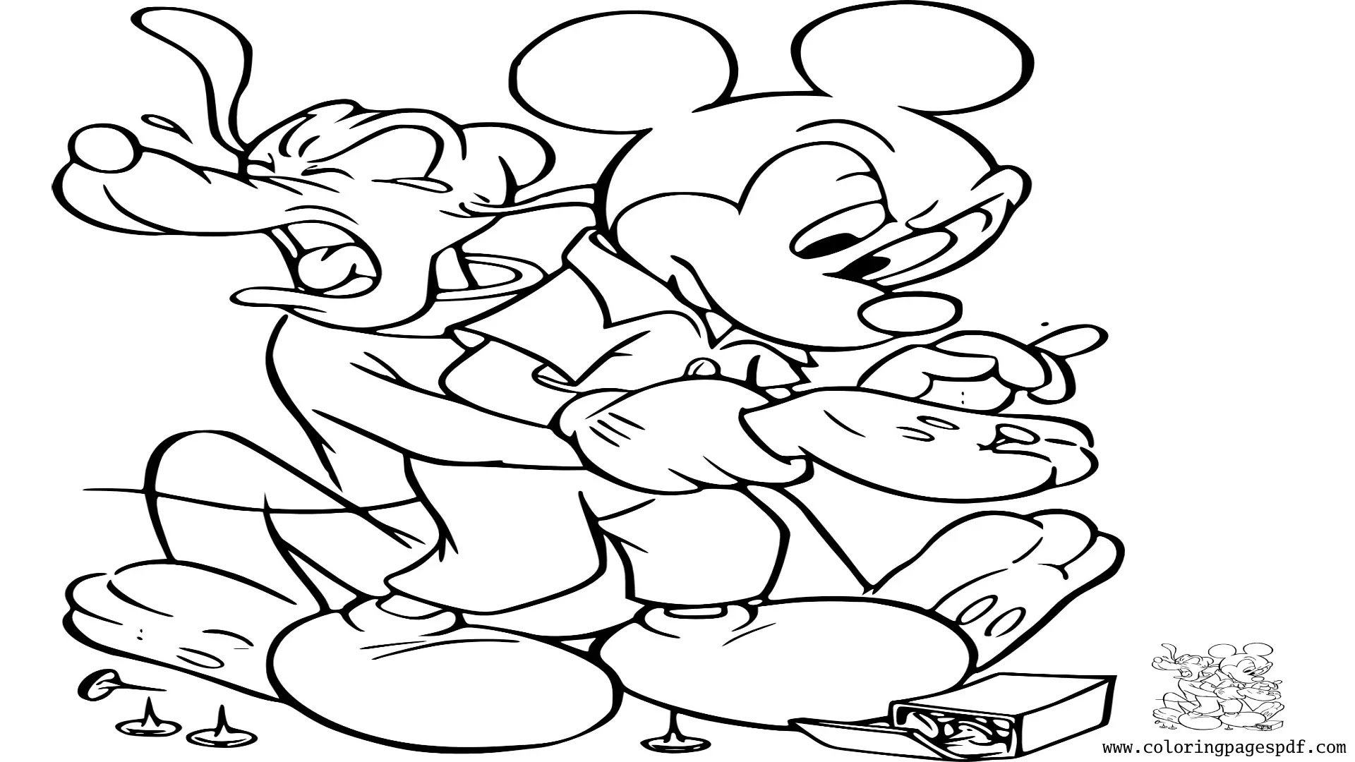 Coloring Page Of Mickey Mouse Removing A Nail From Pluto's Paw