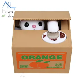 Cute Cat Automated Steal Stealing Money Saving Box Bank perfect novelty piggy bank for home and office desks hown - store