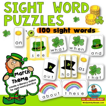 sight words, puzzles with March theme