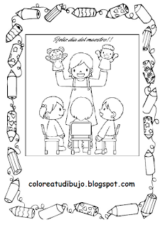 Dibujo de maestra con marionetas para colorear