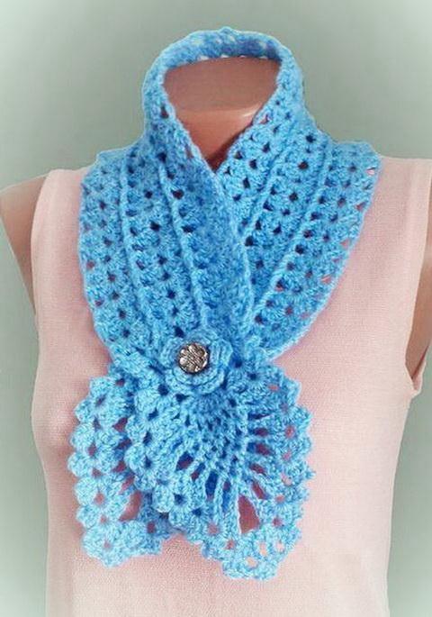 pineapple crochet Neck Warmer, blue