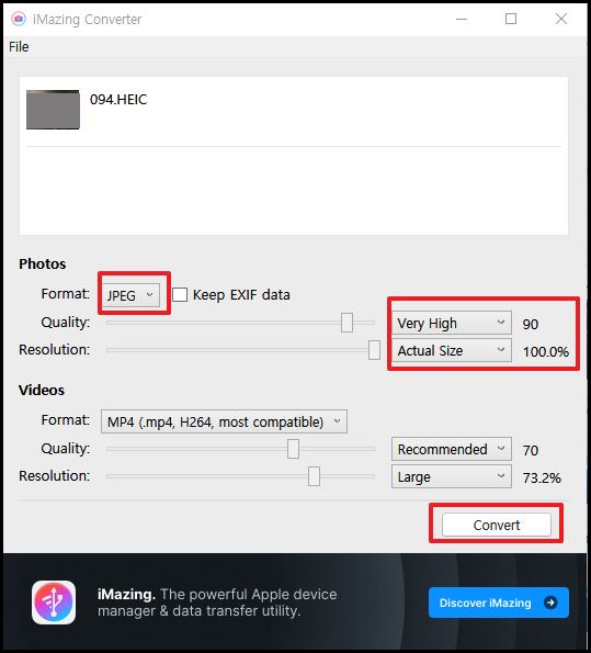 iMazing converter 실행 장면 2