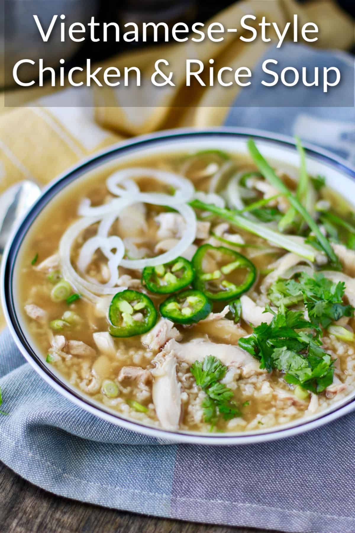 Vietnamese-Style Chicken and Rice Soup (Instant Pot) with veggies.