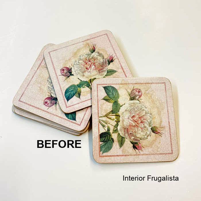 How to recycle these old permanently stained drink coasters for the holidays instead of tossing them in the garbage.