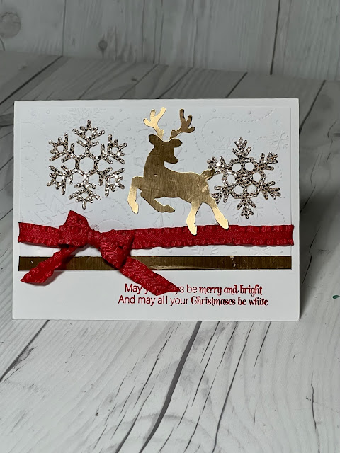 Handmade Christmas Card using Deer and Snowflake images created with Stampin' Up! Peaceful Deer Bundle