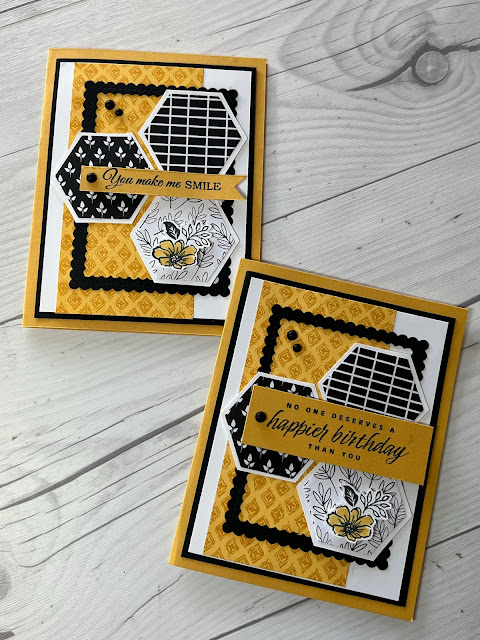 Handmade greeting cards using the Stampin' Up! All Together Designer Series Paper and hexagon shapes created using Stmapin' Up! Beautiful Shapes Dies
