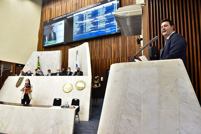 O governador Carlos Massa Ratinho Junior participou nesta quarta-feira (2) da abertura dos trabalhos da 19ª Legislatura da Assembleia Legislativa. Foto: Kraw Penas/SECC