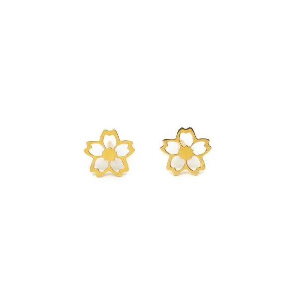 pair of tiny golden cherry blossom earrings with posts