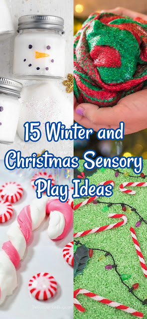 photo collage of sensory play ideas.