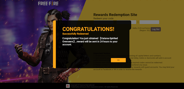 free fire singapore server redeem codes 2023