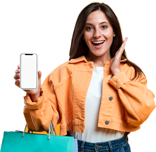 Indian Model with Smartphone Shopping Bag Transparent Image