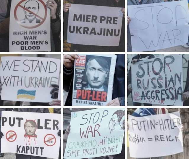 Hasła ze słowackich transparentów popierających Ukrainę