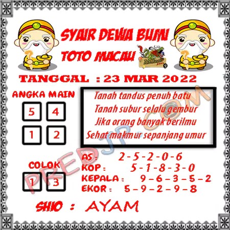 Prediksi Dewa Bumi Togel Macau Pools Kamis 23-03-2023