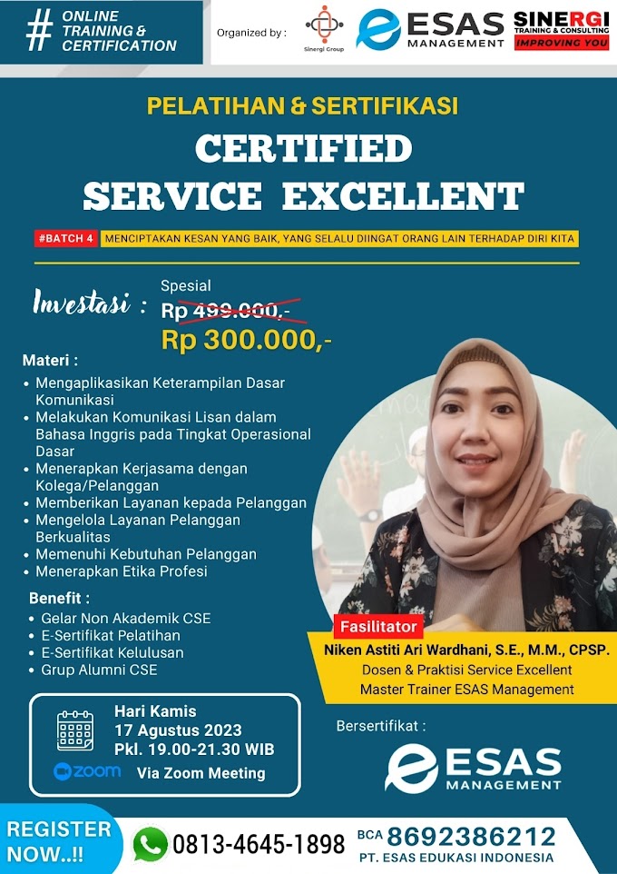 WA.0813-4645-1898 | Certified Service Excellenct (CSE) 17 Agustus 2023