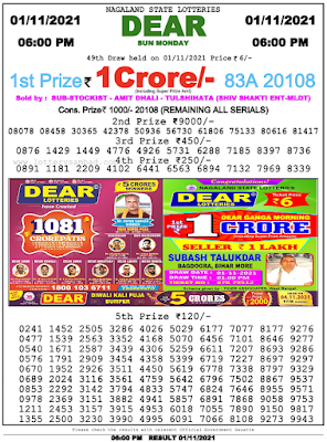 West Bengal State Lottery Result 1.11.2021