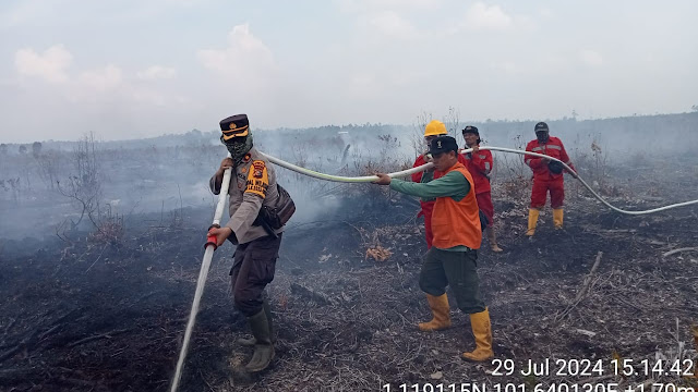 Kapolsek Pinggir, Kerahkan Kekuatan Padamkan Api Di KM. 75 Desa Tasik Tebing Serai Kecamatan Talang Muandau.