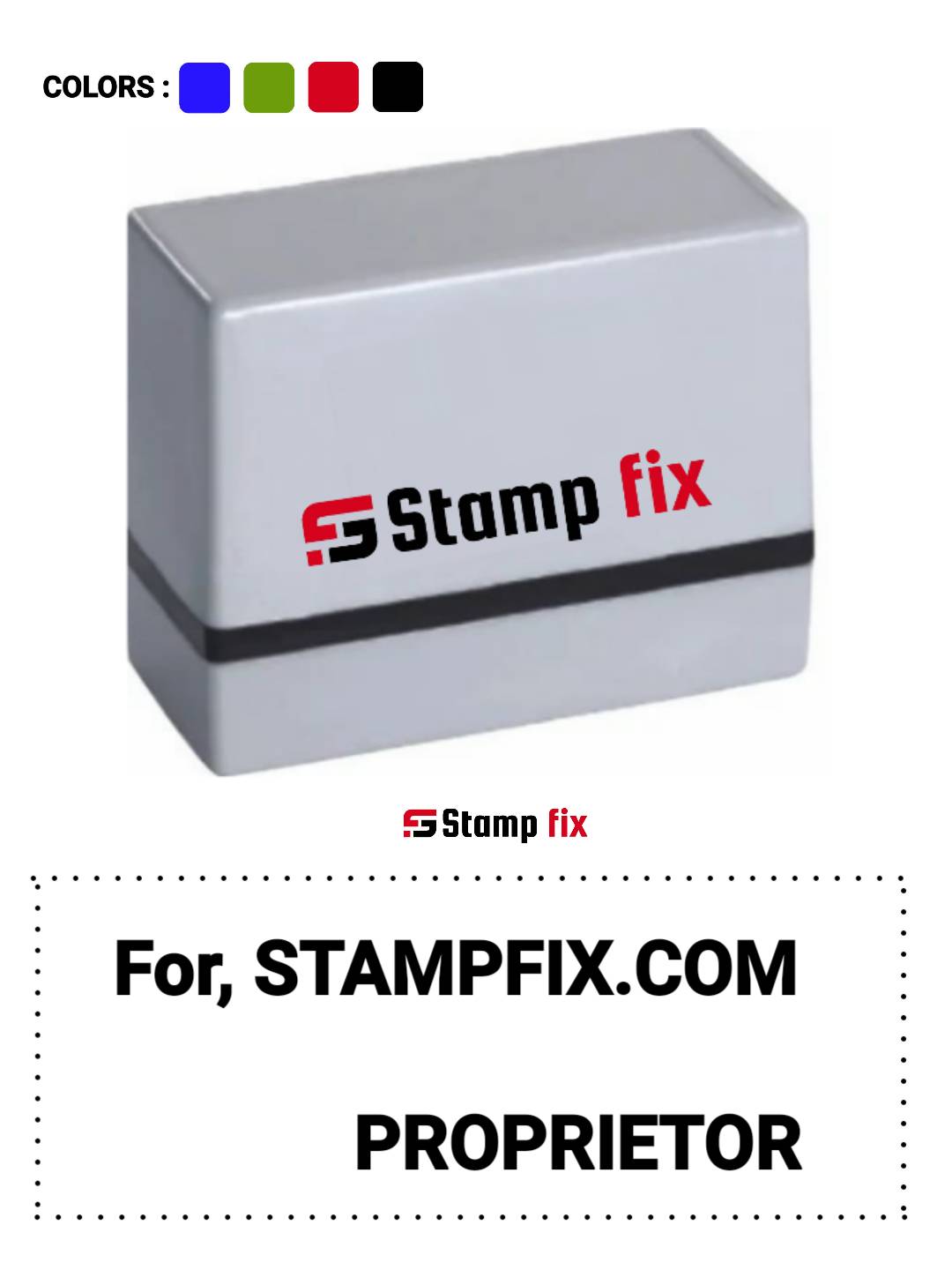 Pre Ink proprietor stamp, business stamp, retail stamp, owner stamp, director stamp, patner stamp , firm stamp, easy stamp, shop stamp, business marking stamp, Stamp by StampFix, a self-inking stamp with high-quality impressions
in India, nylon stamp, rubber stamp, pre ink stamp, polymer stamp, urgent stamp