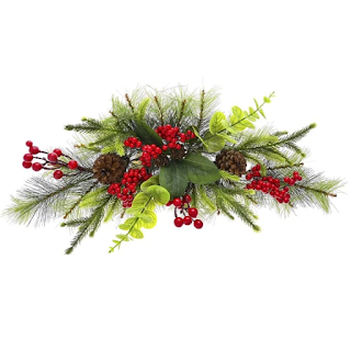 Green arch with red berries and pine cones