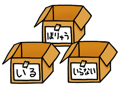 ミニマリストになるために用意した、いる、いらない、ほりゅうの段ボール箱