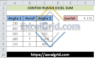 Rumus SUM Excel beda baris