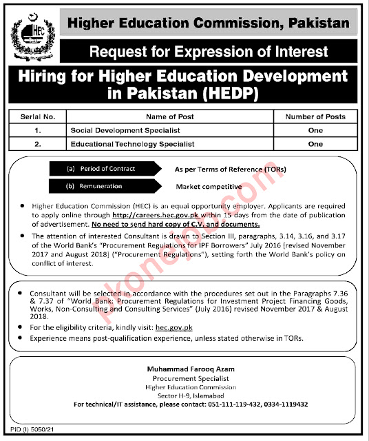 Higher Education Commission HEC Jobs 2022