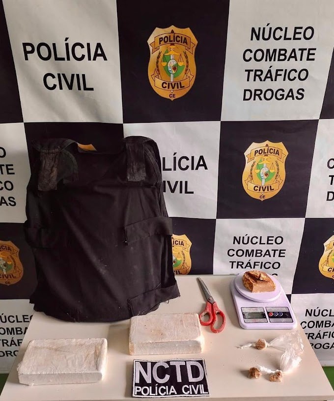 Ação da PC-CE apreende mais de 02 kg de drogas entre cocaína e crack, apetrechos para tráfico e colete balístico em Juazeiro