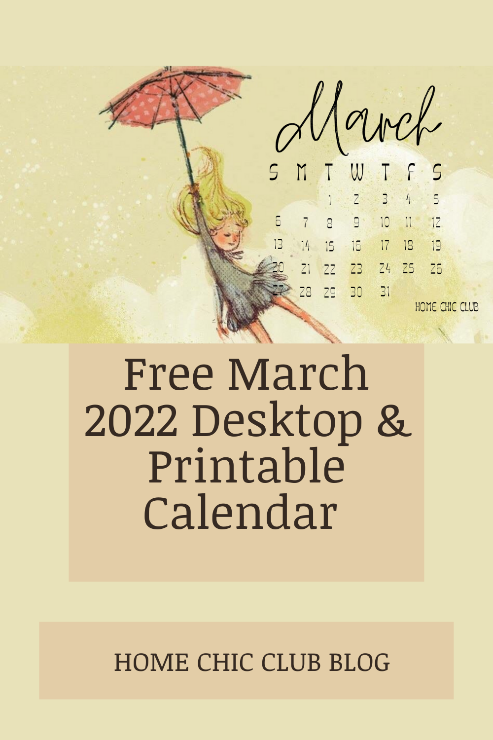 Free March 2022 Calendar/Desktop & Printable