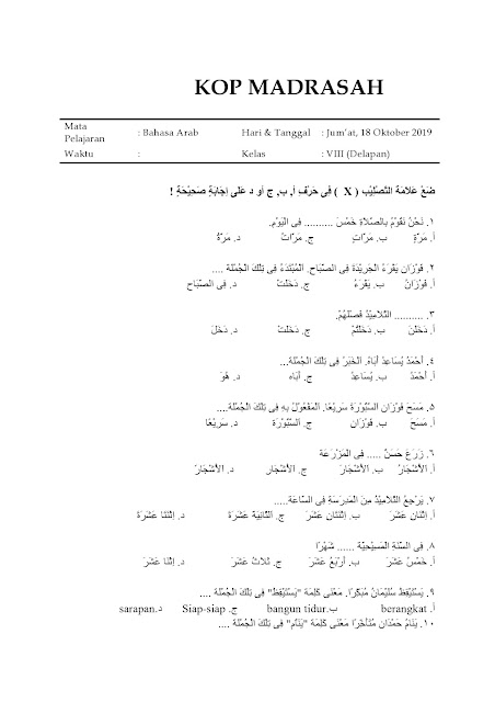 30+ Soal Bahasa Arab Kelas 8 PTS/UTS SMP/MTs