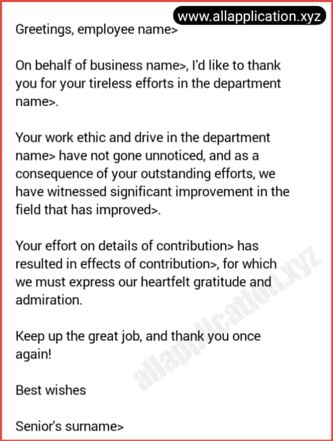 Sample appreciation letter to employee for hard work.