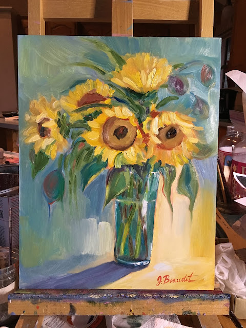 Sunflower oil painting by Jennifer Beaudet impressionist painter from California